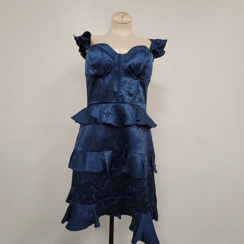 B Darlin Corset Coquette Dress Size 5/6 Whimsigoth Hoco Tiered Cap Floral Blue - Picture 2 of 13